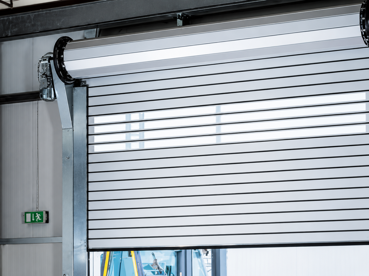 Motorised rolling shutter slat profile and surface finish — corrosion-resistant detail